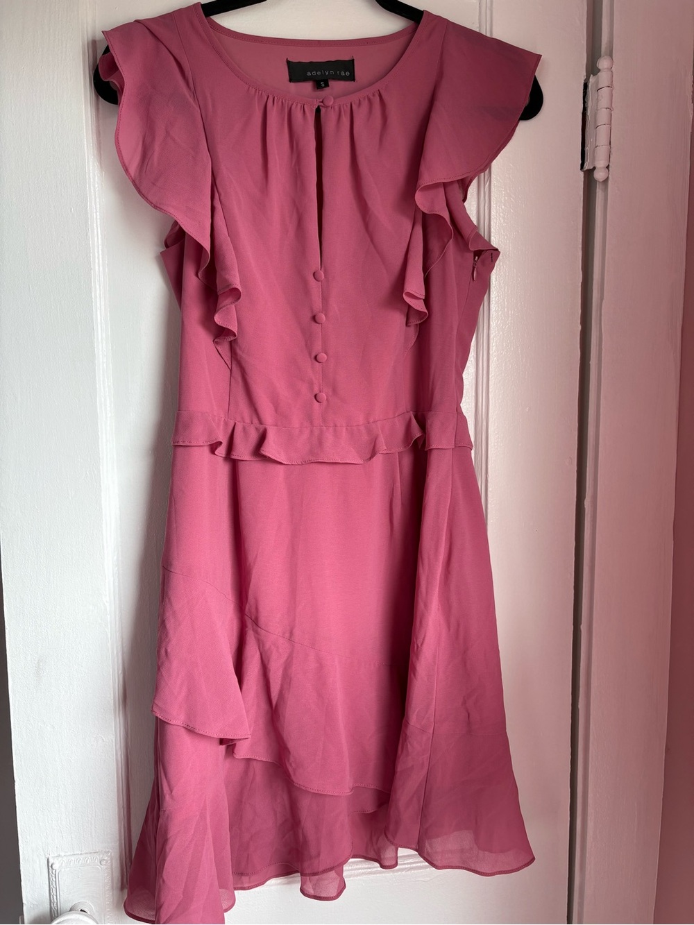 Adelyn Rae Pink Ruffle Asymmetric Hem Mini Dress S